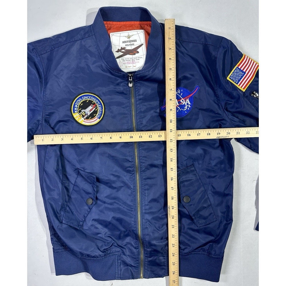 NASA Space Shuttle Bomber Jacket ASSTSERIES Militare Navy Youth L - Picture 6 of 6